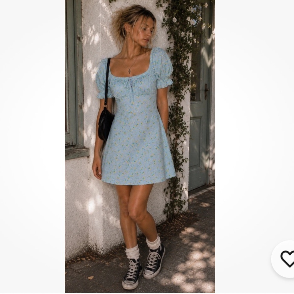 Faithfull the Brand Light Blue Floral Mini Dress